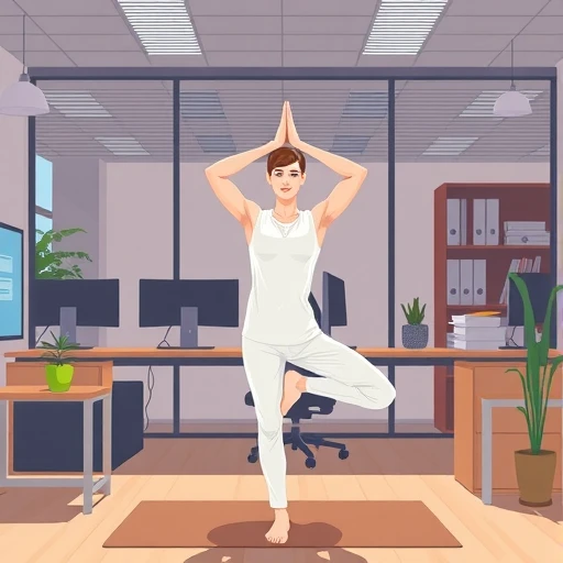 Frau macht Yoga-Übungen am Schreibtisch